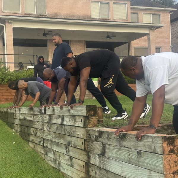Morning workout on the lawn