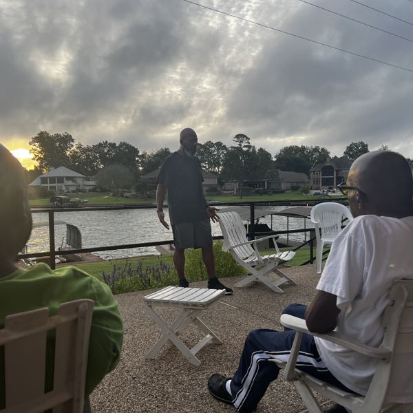 Teaching on the lawn at sunset